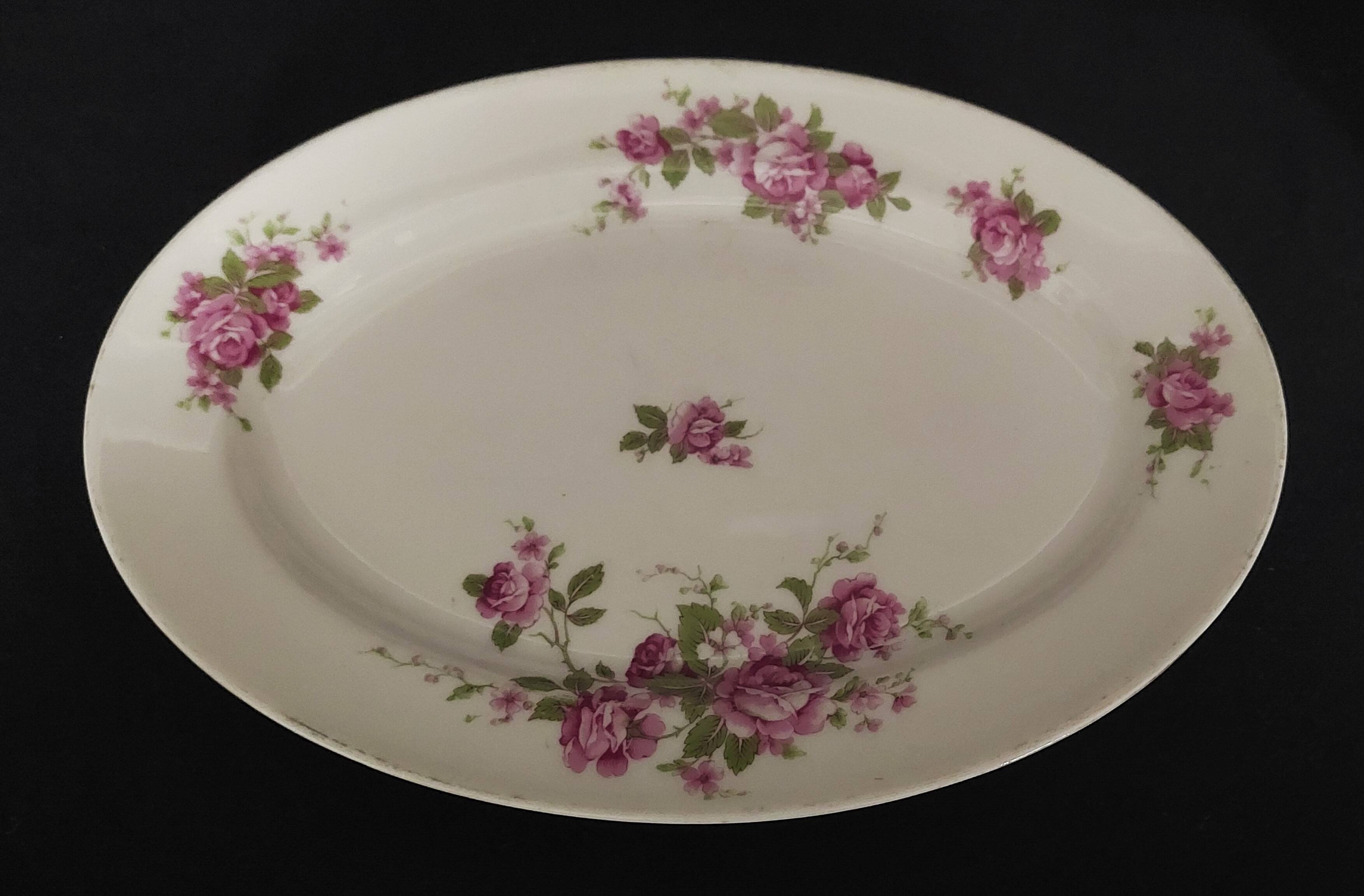 Oval porcelain serving dish decorated with roses MF Limoges