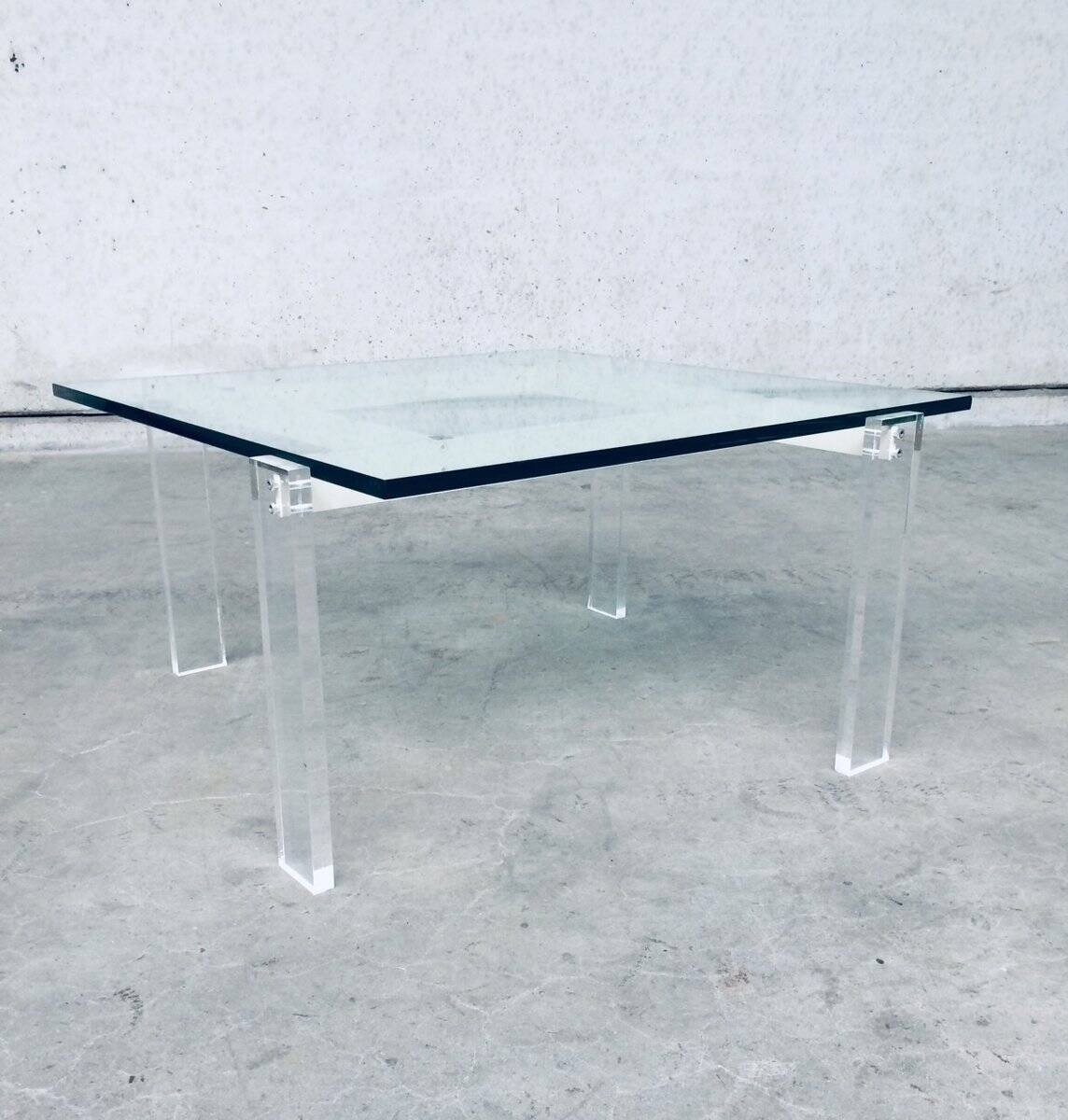 Danish Poul Kjaerholm Style Metal, Acrylic Glass & Glass Coffee Table, 1960s