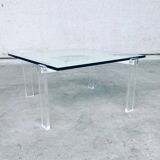 Danish Poul Kjaerholm Style Metal, Acrylic Glass & Glass Coffee Table, 1960s