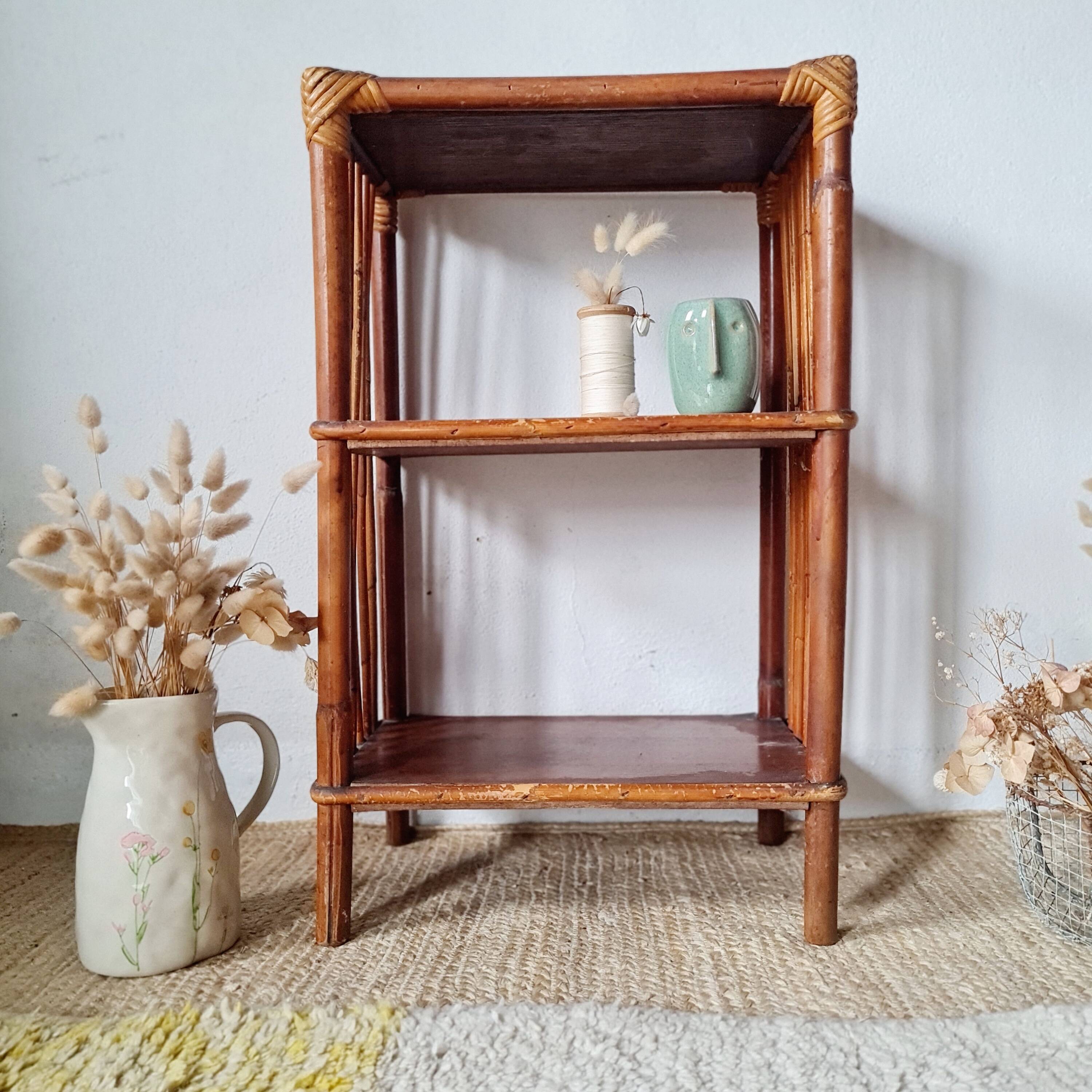 Shelf - rattan wood bookcase with a patina finish.