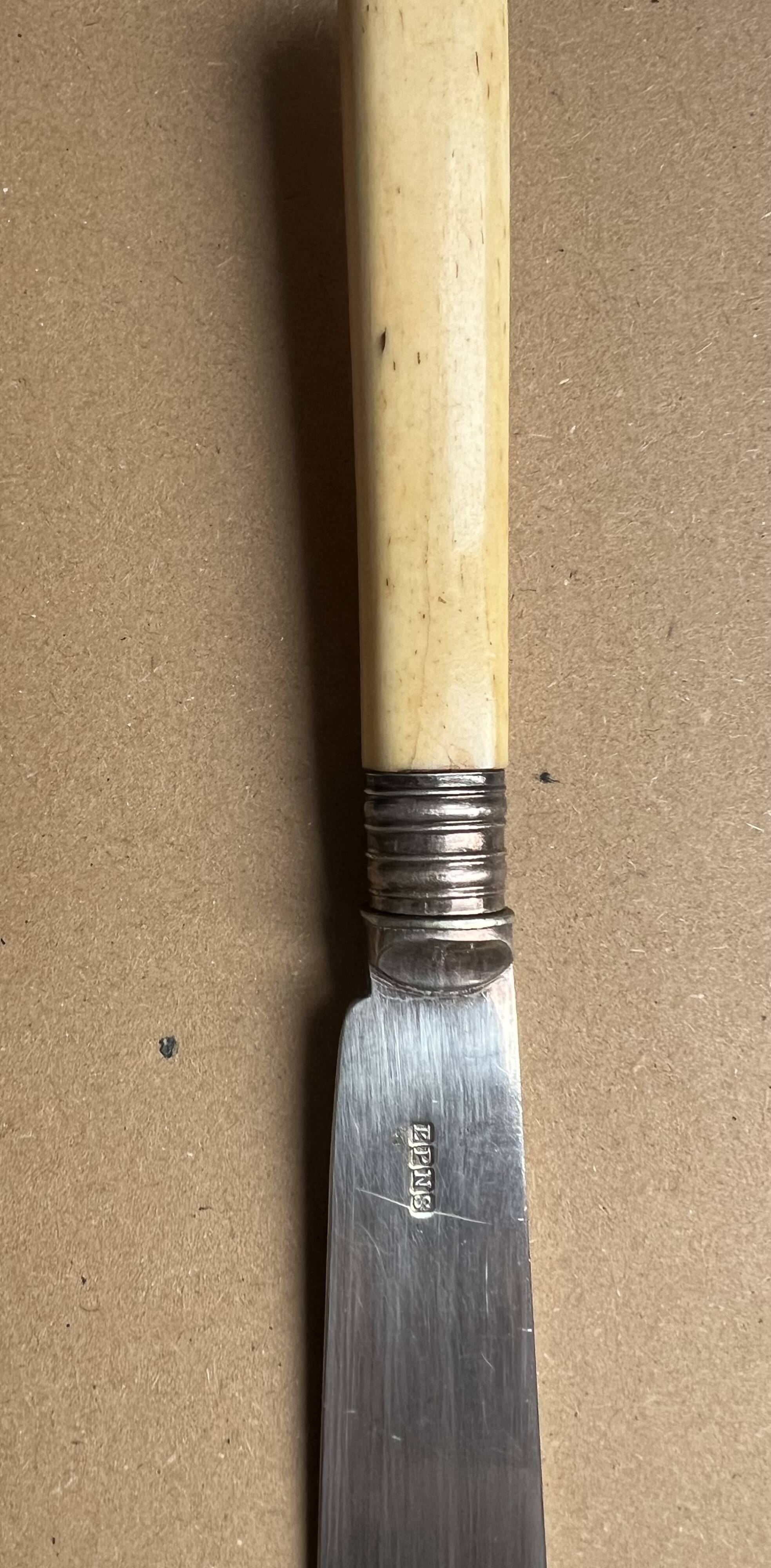 Box of 24 ivory and engraved silver metal cutlery - 19th century