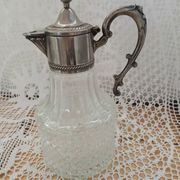 Antique pewter and glass carafe