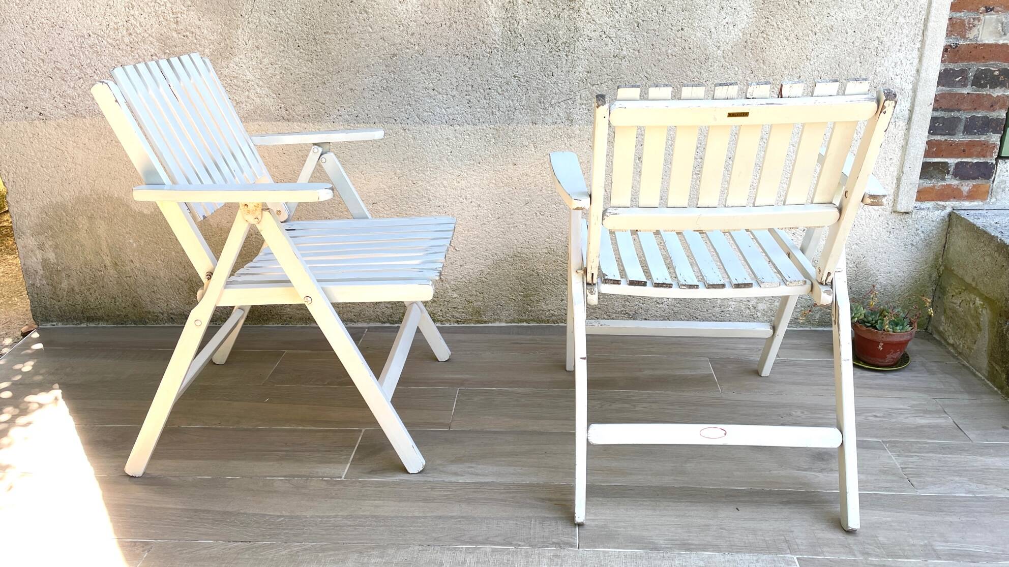 Pair of vintage wooden garden armchairs by r.gleizes