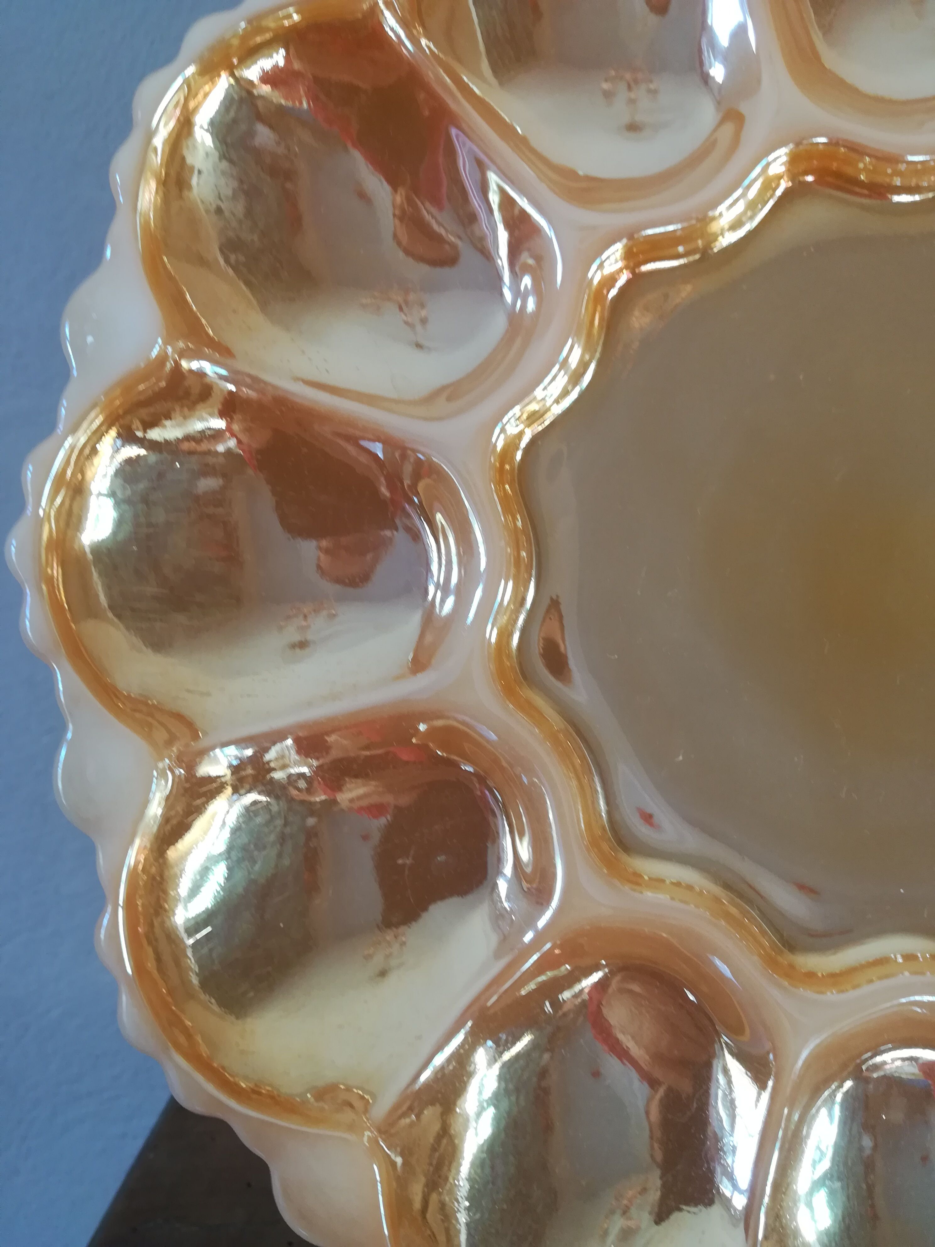 Iridescent glass hors d'oeuvre dish