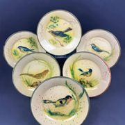 Dessert service signed Costa Diaz, 6 plates, Catalan earthenware 1950.