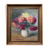 Tableau hst "vase aux dahlias" signé Markowicz avec cadre