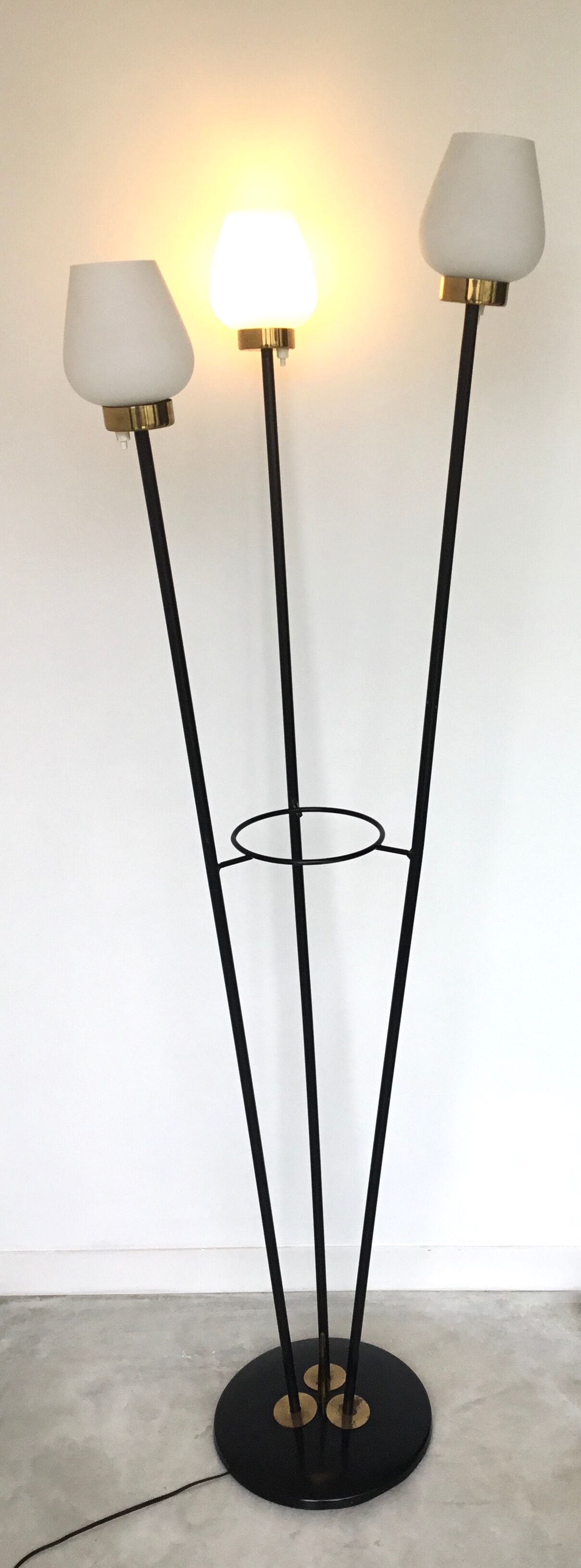 Floor lamp 3 branches with opalines of the House Arlus - 1950