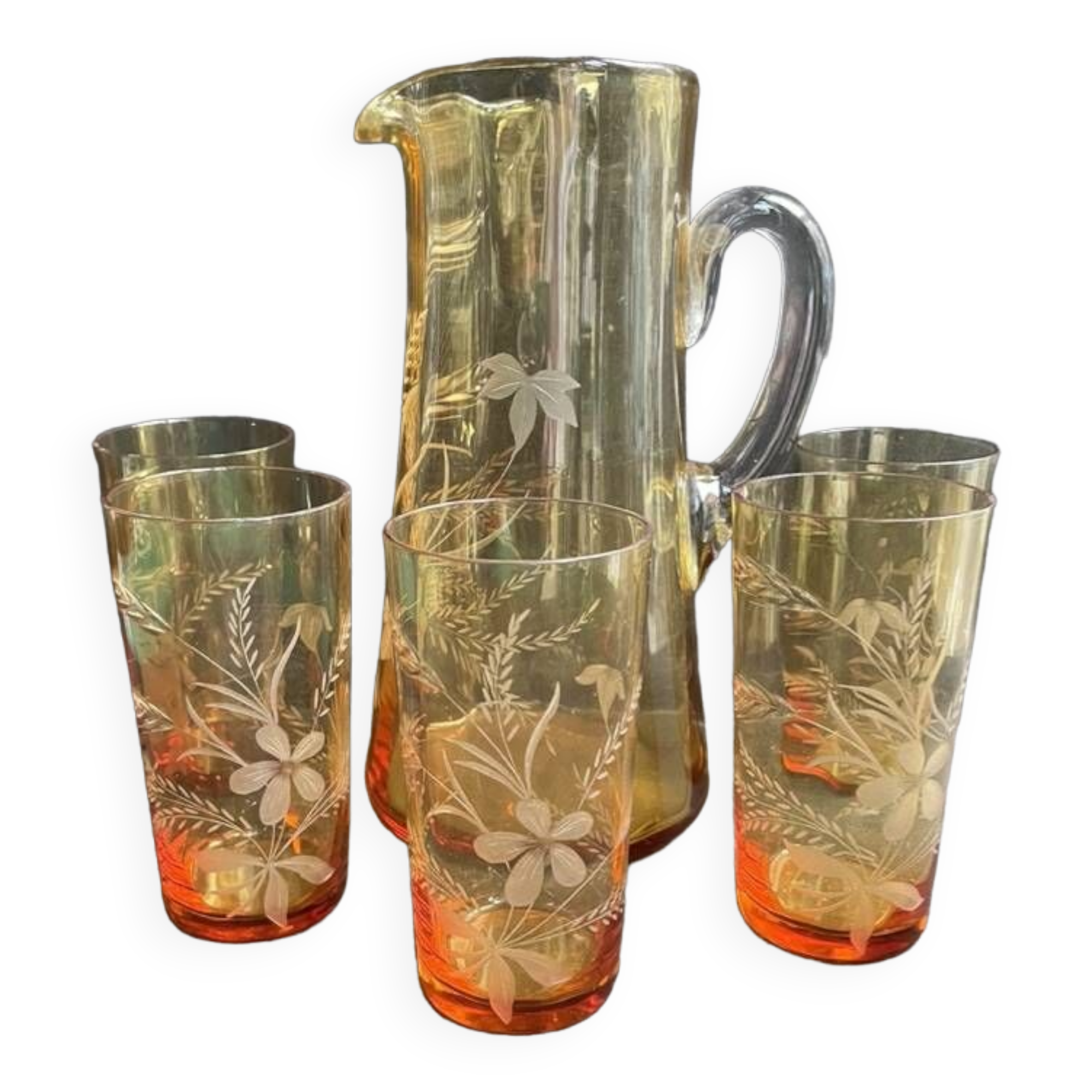 Saint Louis beer service in blown and cut amber crystal – Art Deco