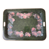 Large painted metal serving tray with handles 74.7 X 55.5 cm