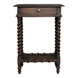 Antique turned wood bedside table with drawer, side table, nightstand