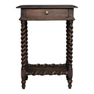 Chevet bois tourné ancien avec tiroir, table d'appoint table de chevet