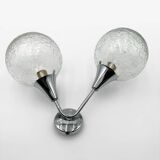 Pair of Space Age wall lights with cracked glass and chrome