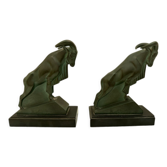 Max Le Verrier bookends : Pair of ibex