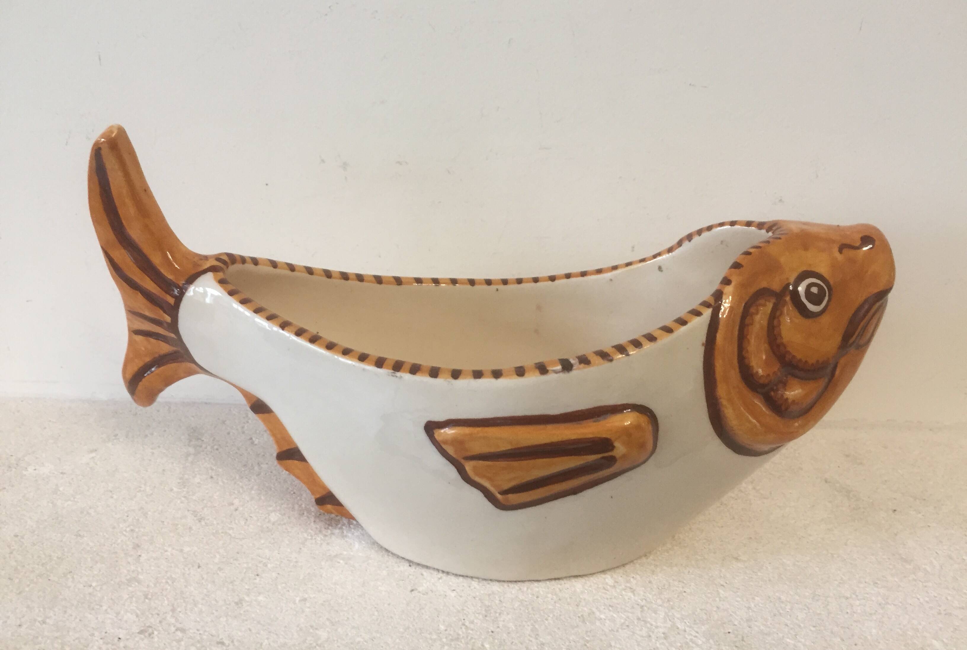 Saucière poisson faïence - Yvon  ROY - art déco /vintage