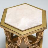 Carved gilded wooden side tables with marble tray - 1970