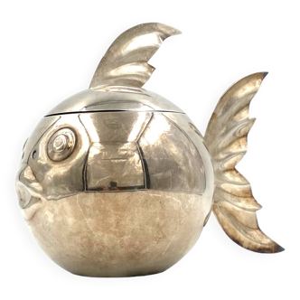 Modern silver-plated fish-shaped wine cooler / ice bucket, Teghini Firenze Italy 1970s
