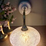 Elbow wall light, vintage glass lampshade from Clichy in pink.