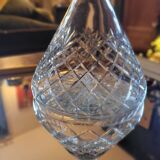 Carafe verre taillé, décor losangé & bouchon diamantaire 60's