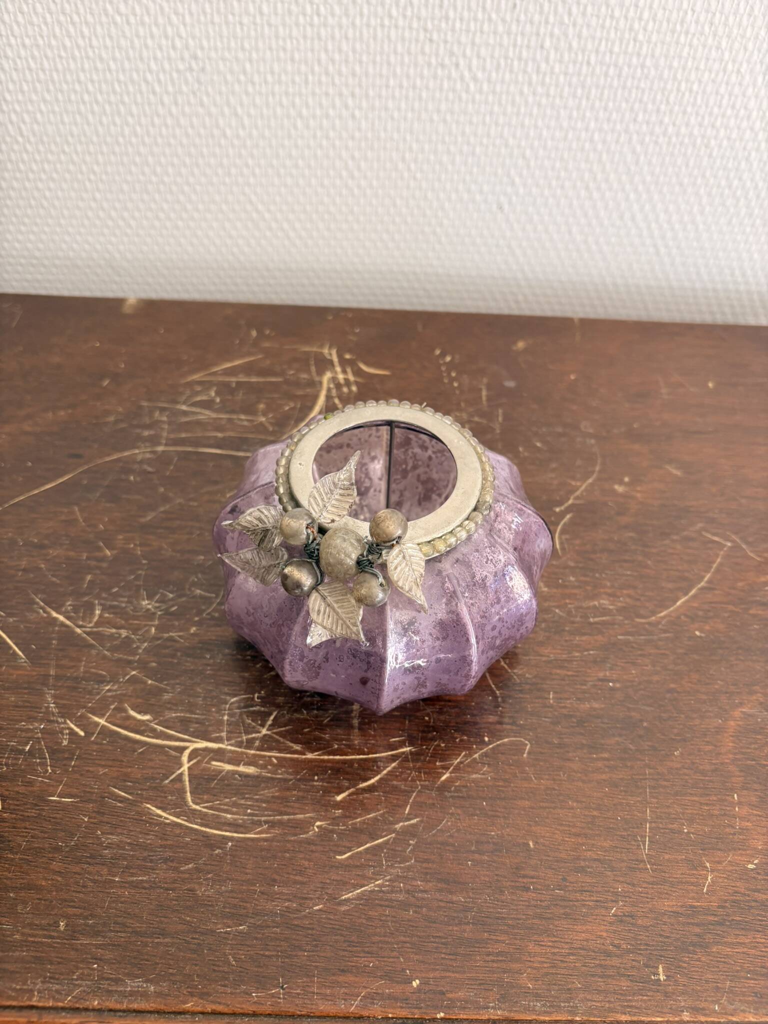 Mercurised Glass Purple Pumpkin Lantern Shabby Chic Romantic
