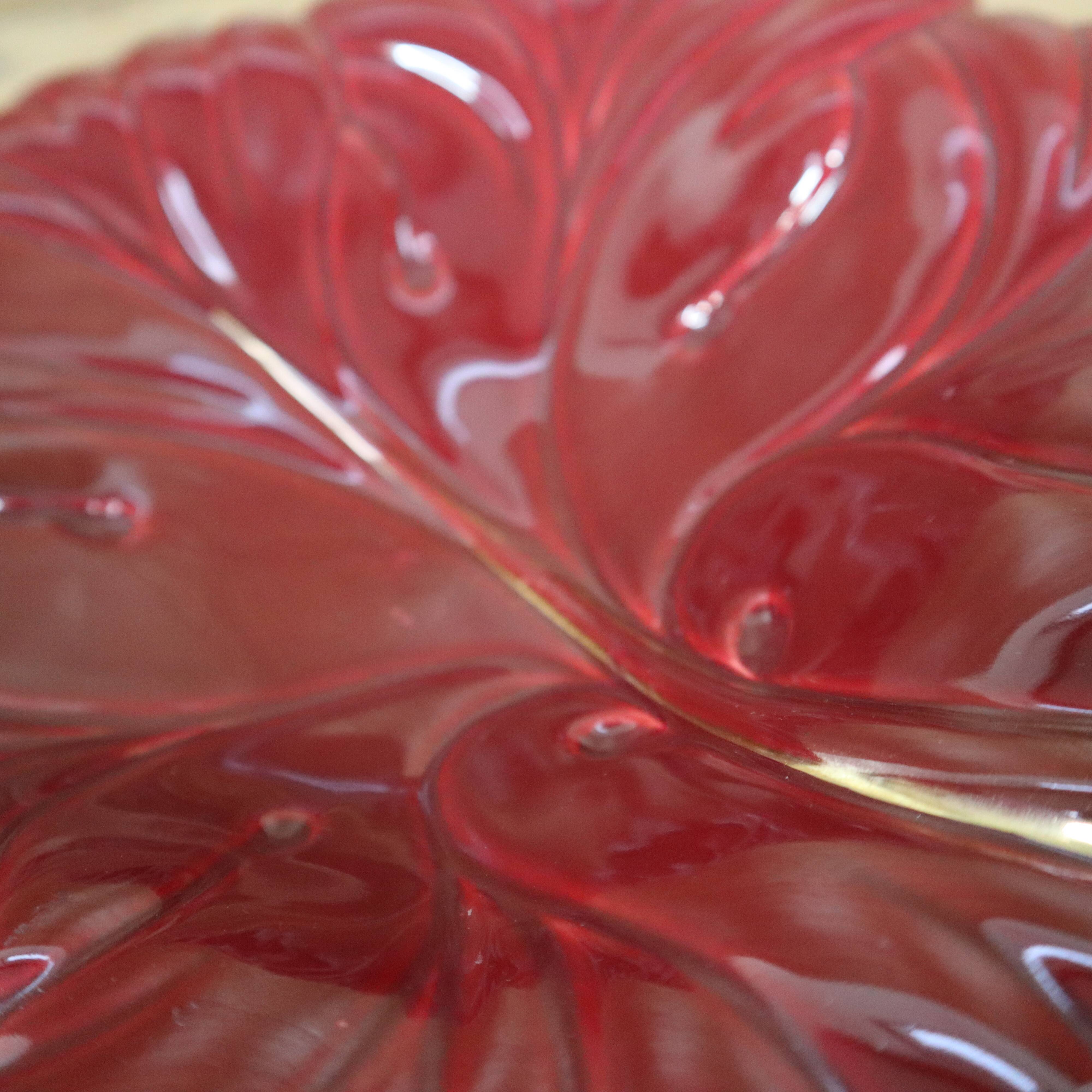Verceram burgundy leaf salad bowl or fruit basket with gold edging