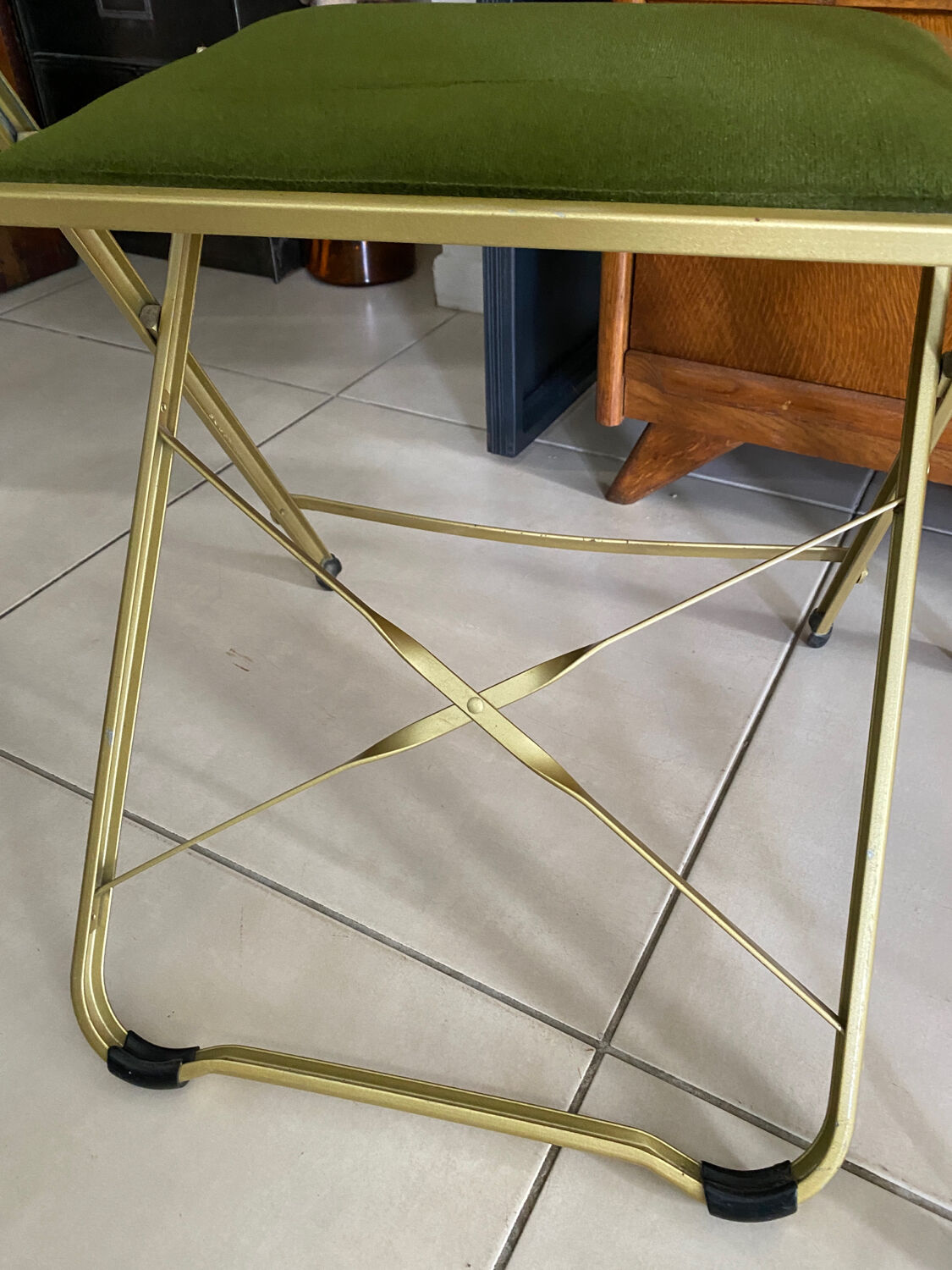 Pair of vintage green velvet folding chairs