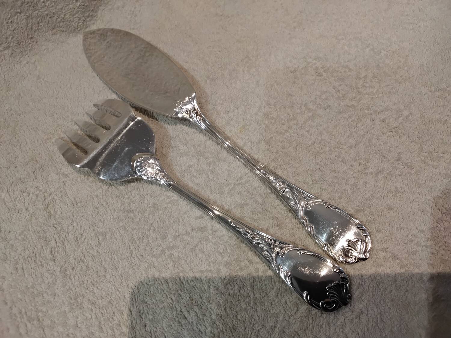Fish serving set, 2 pieces, silver-plated metal, Christofle Marly silversmith