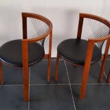 Niels Jorgen Haugesen String wood and leather chairs for Tranekaer, Denmark