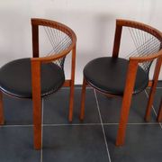 Niels Jorgen Haugesen String wood and leather chairs for Tranekaer, Denmark