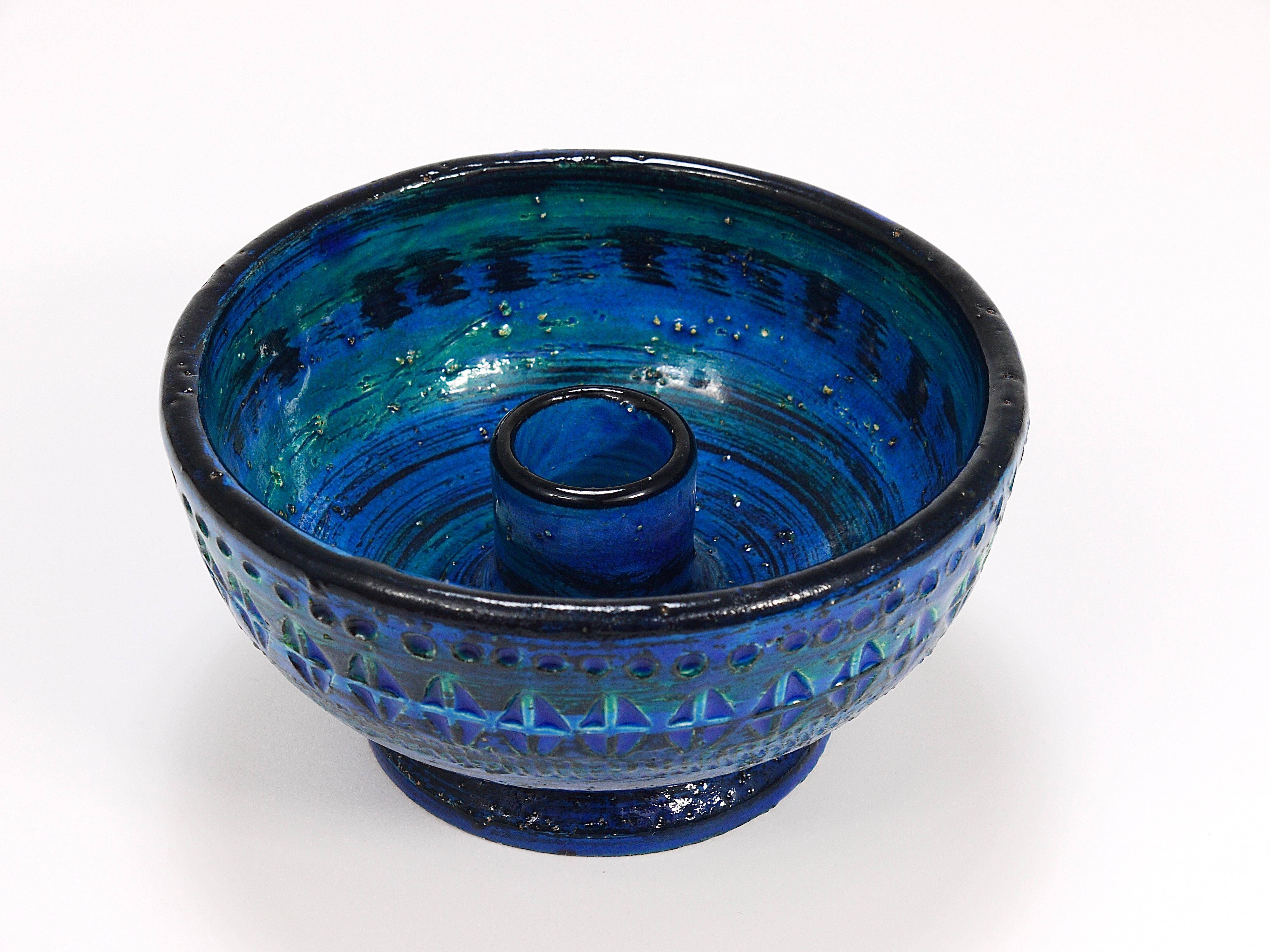 Mid-century candle holder Aldo Londi Bitossi Rimini Blue enamel, 1950s