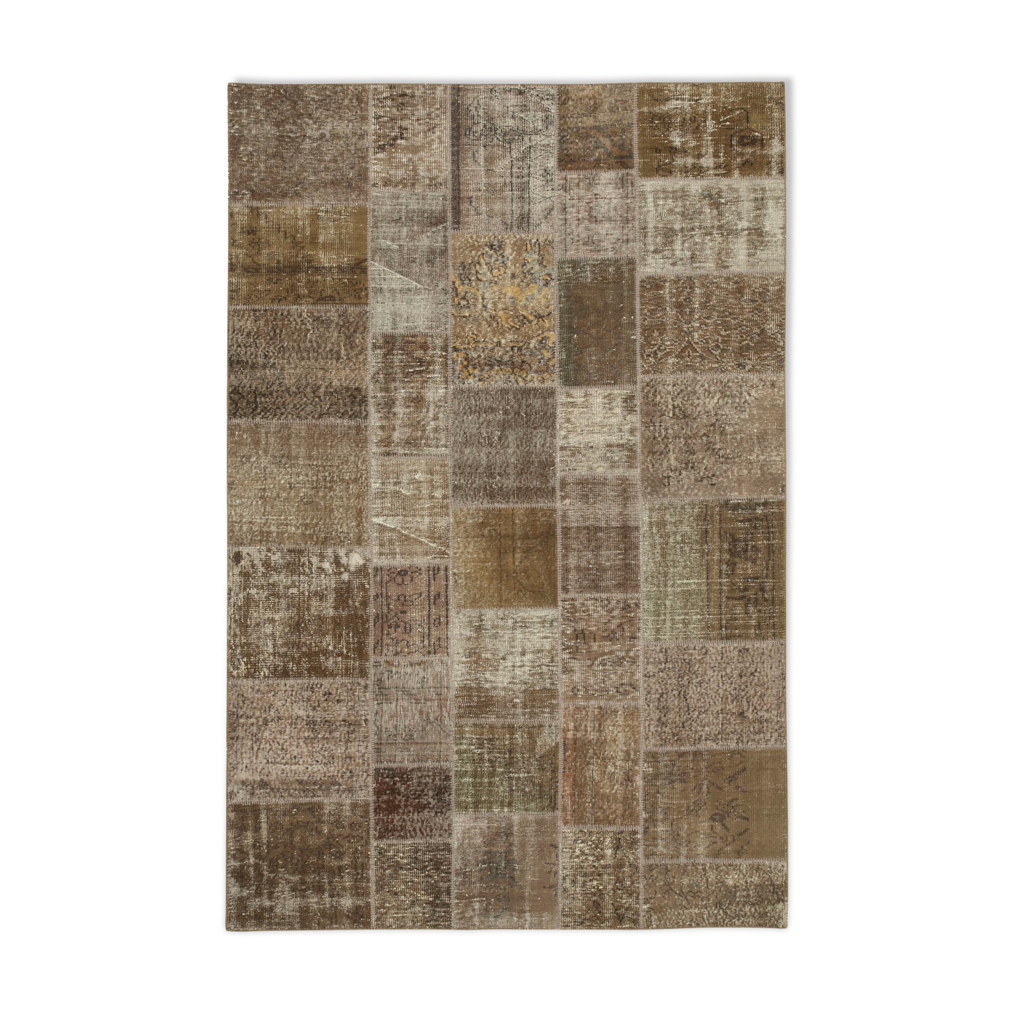 Handmade Turkish Overdyed 197 cm x 300 cm Brown Patchwork Carpet
