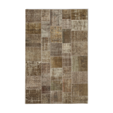 Tapis turc fait à la main 197 cm x 300 cm marron patchwork