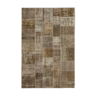 Handmade Turkish Overdyed 197 cm x 300 cm Brown Patchwork Carpet