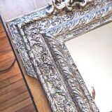 Large Napoleon III mirror, Louis XV / Rocaille style, silver leaf.