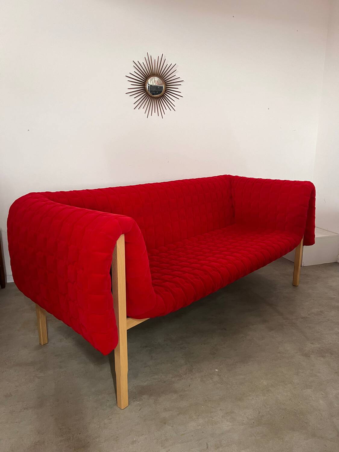 3-seater sofa Ligne Roset Ruché design Inga Sempé red alcantara
