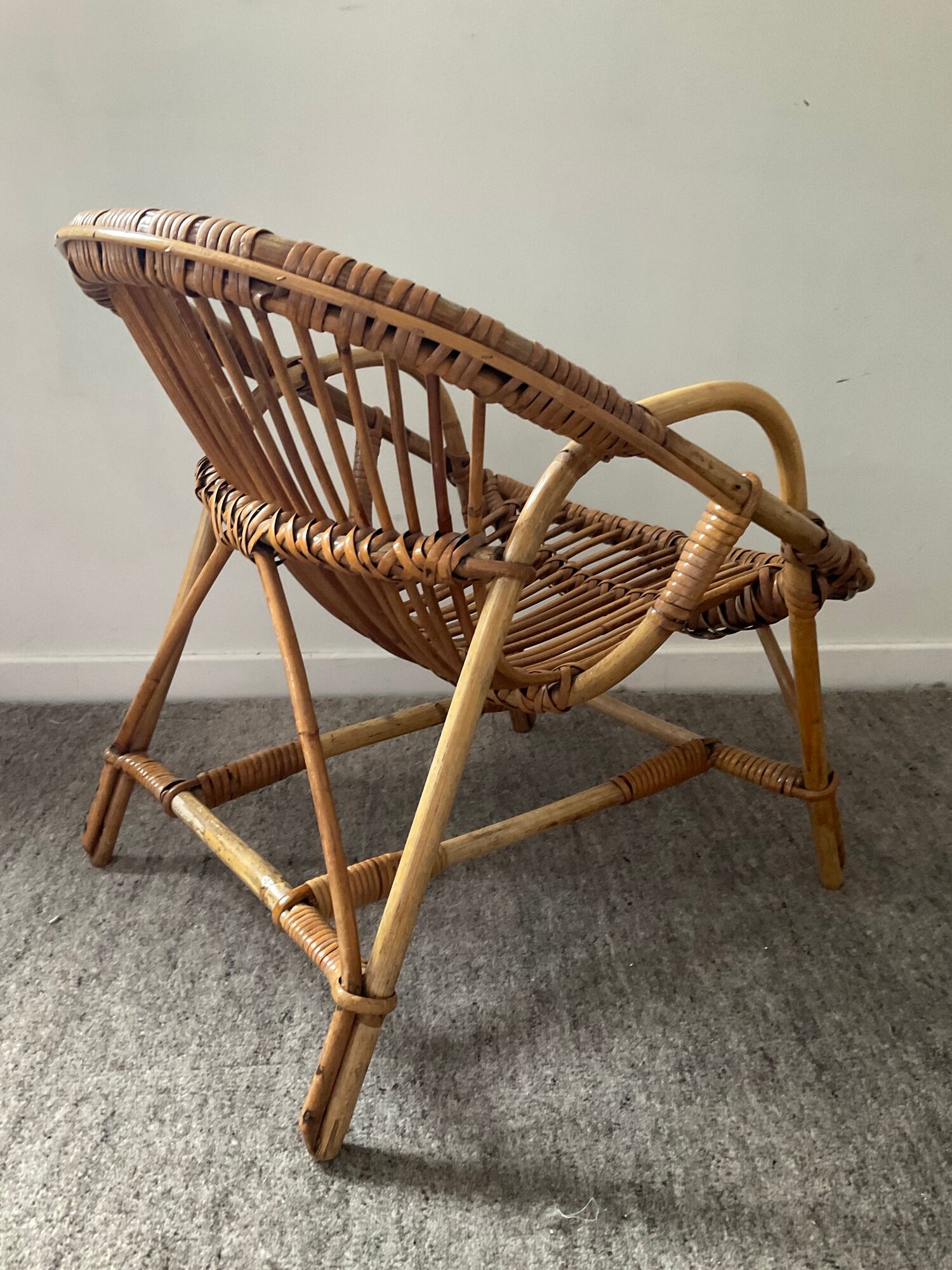 Children's armchair rattan shell from the 70s
