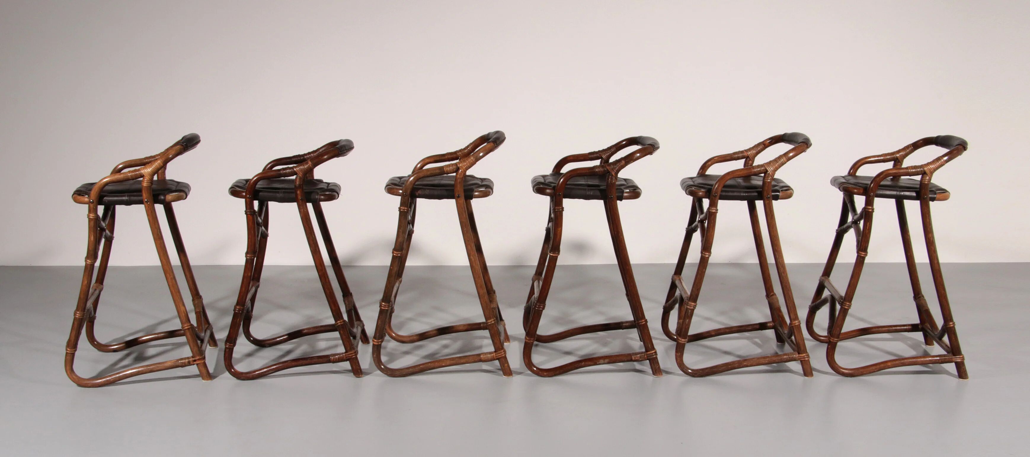 Tabourets de bar en bambou de milieu de siècle, design Horsnæs, Danemark, 1970.