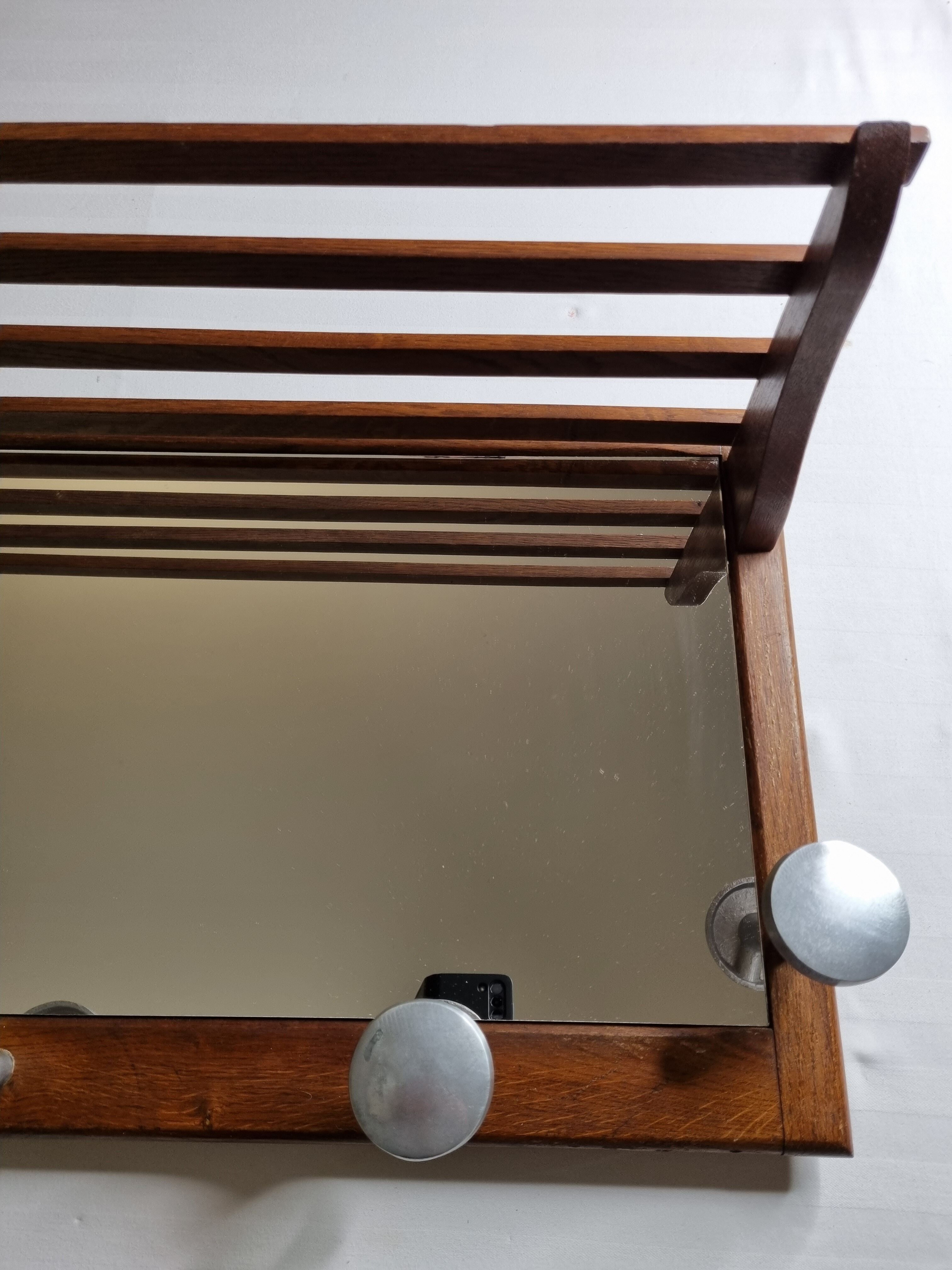 Portemanteau mural en aluminium et bois, 5 patères, de style art déco, 80 cm
