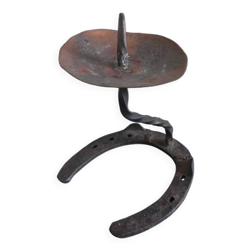 ancien chandelier fer cheval bougeoir brutaliste horseshoe candlestick