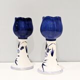 2 vintage '80 candlesticks in the shape of a tulip. Delft. In perfect condition.