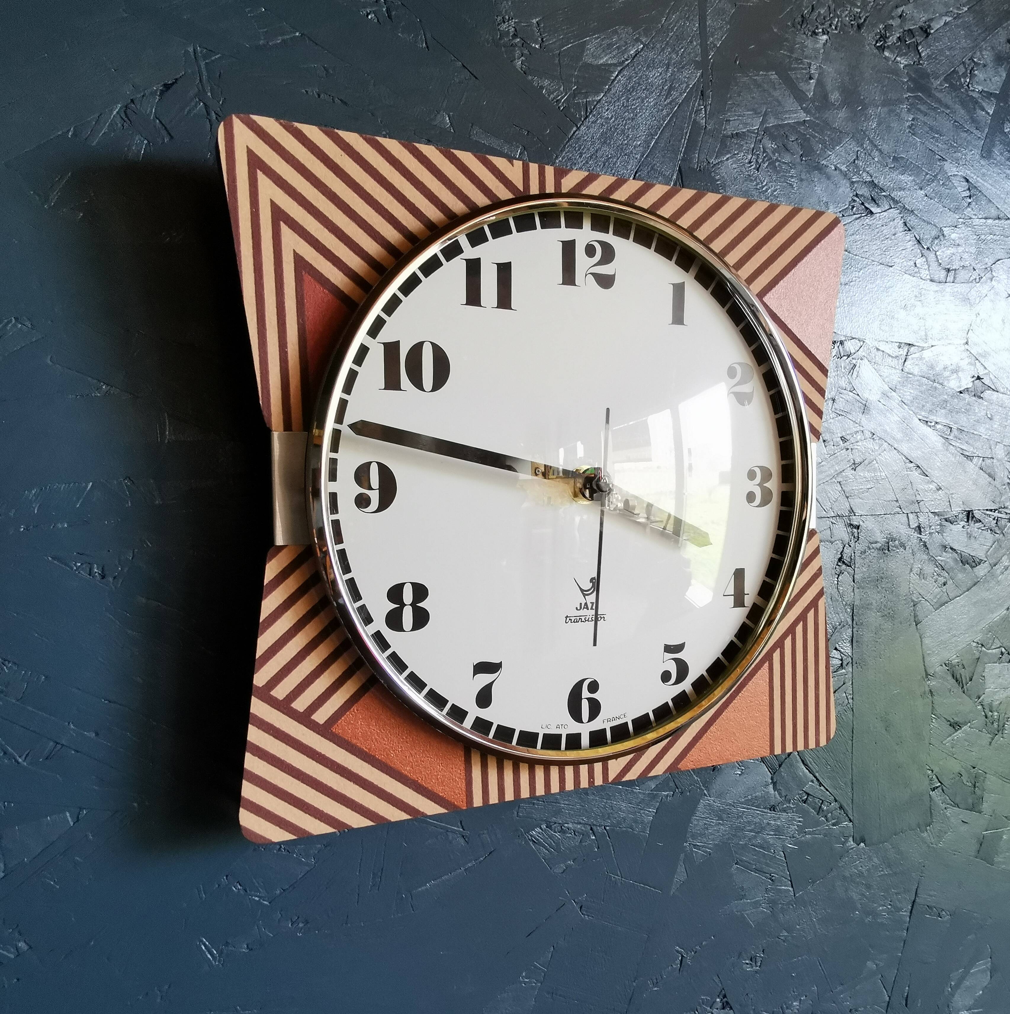 Clock silent rectangular vintage wall pendulum "Jaz copper pink"