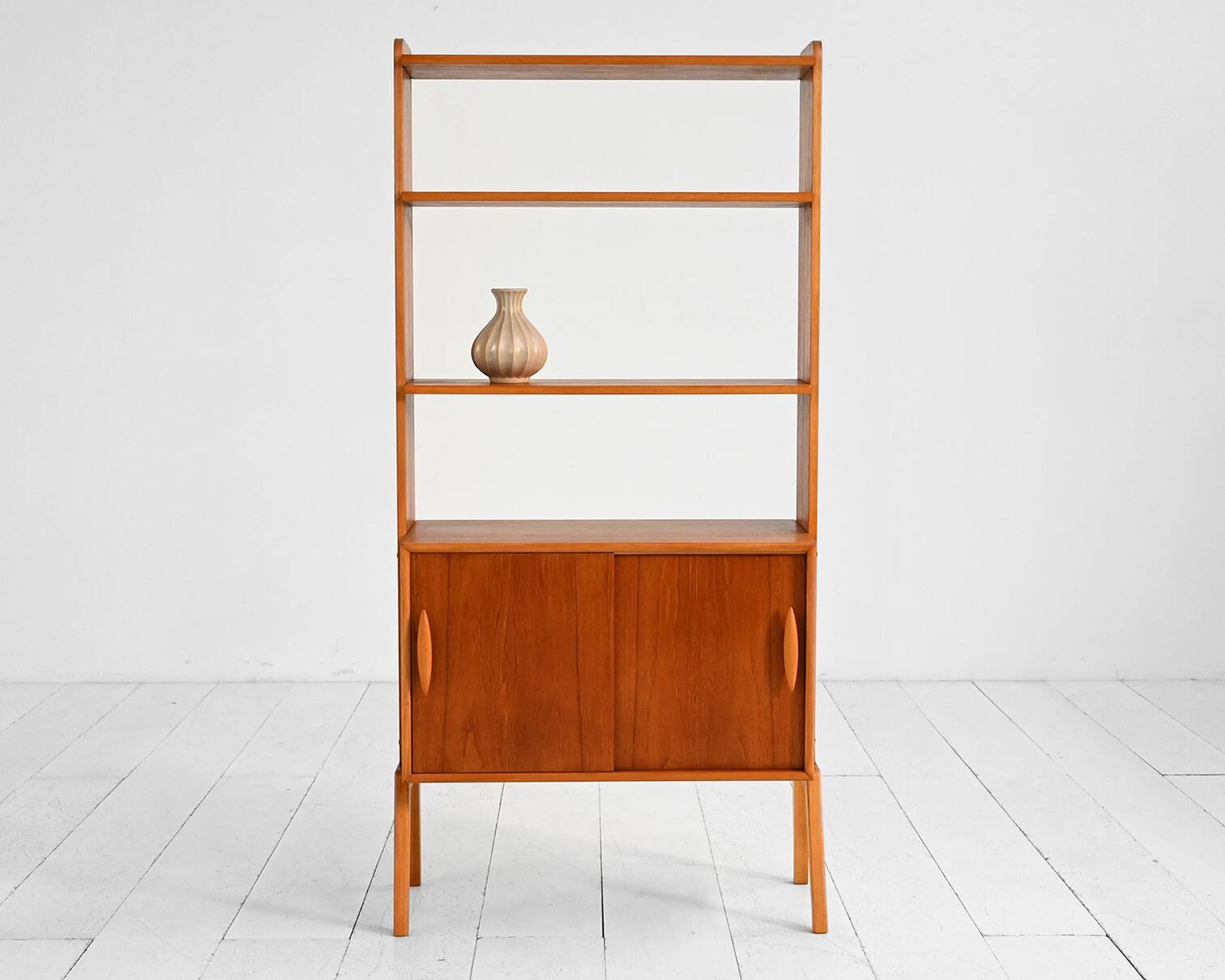 Scandinavian teak shelving unit with sliding doors, 1950s/60s