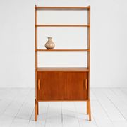 Scandinavian teak shelving unit with sliding doors, 1950s/60s