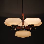 Art Deco Chrome and Walnut Chandelier, Czechoslovakia, 1930s