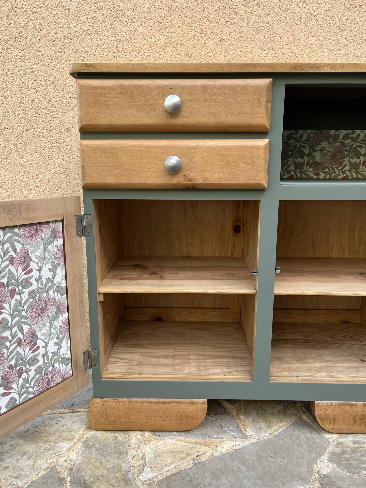 Buffet base Mado renovated green Galane and wood