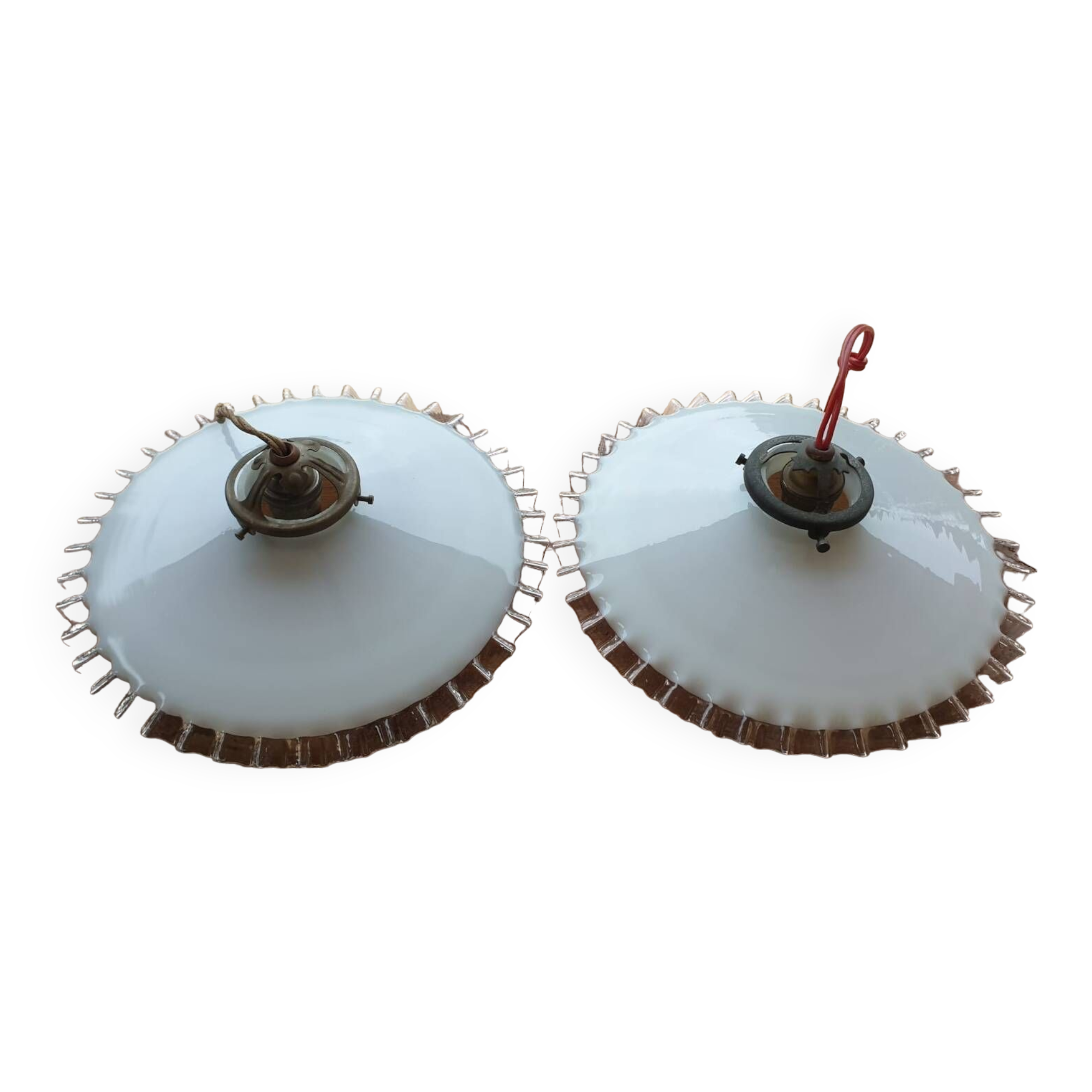 Pair of old opaline pendant lights