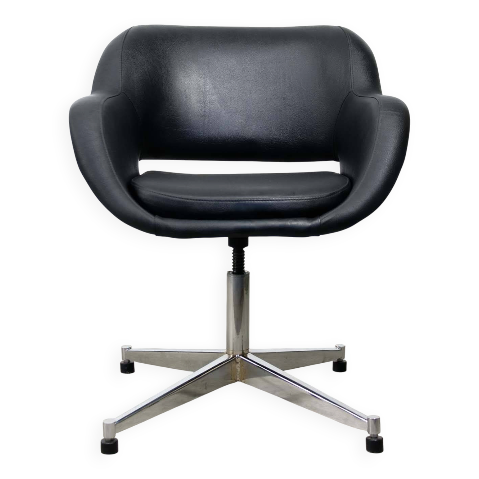 Chaise pivotante vintage en simili cuir noir italien et chrome