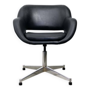 Vintage Italian Black Leatherette and Chrome Swivel Chair