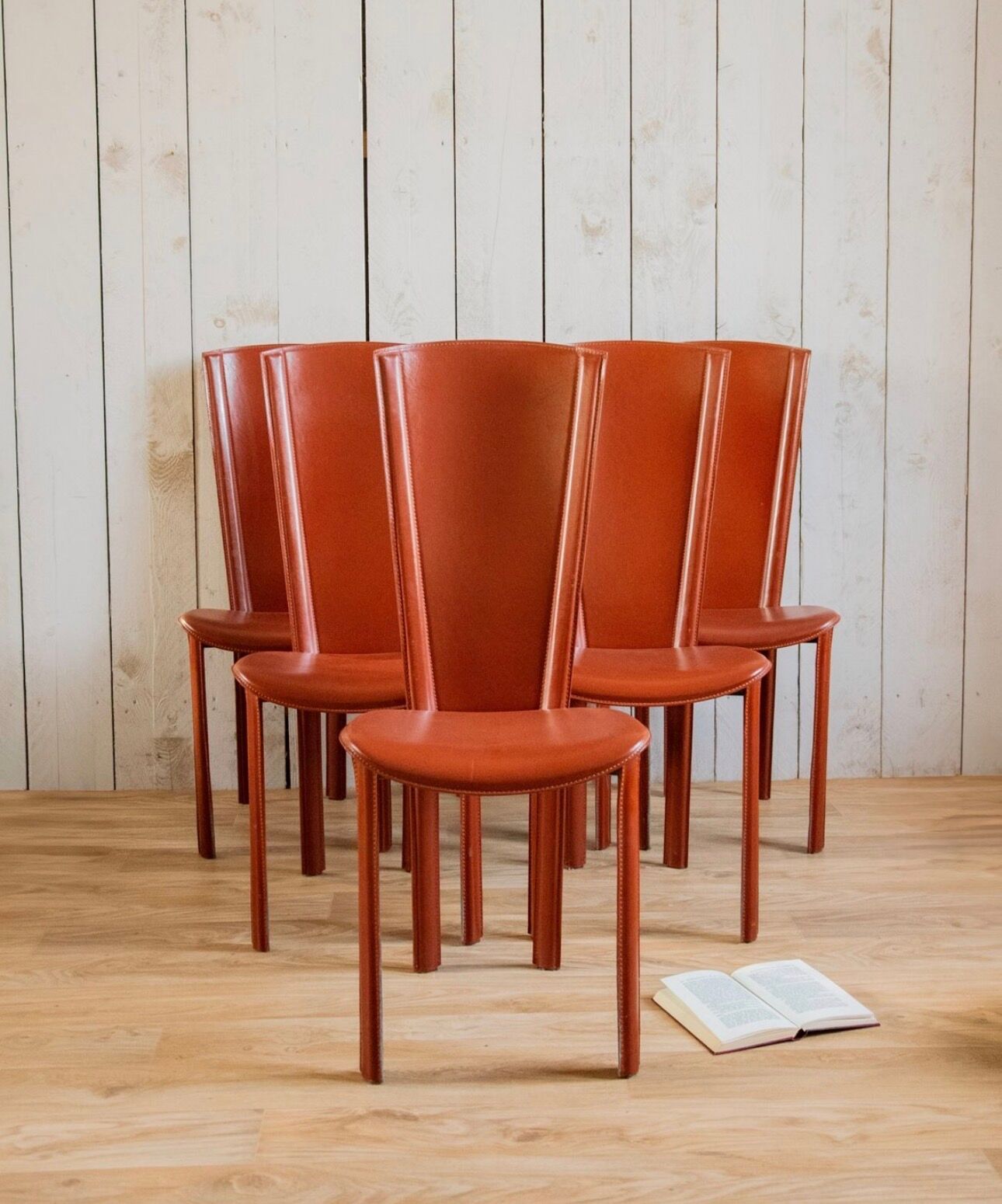 Set of 6 leather chairs by Roche Bobois.