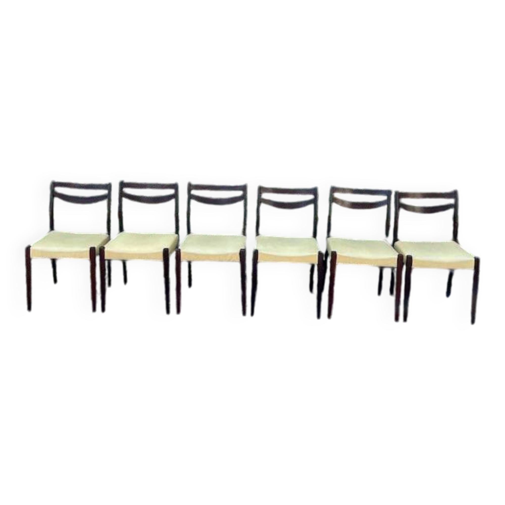 6 Scandinavian chairs with pale yellow skai seats