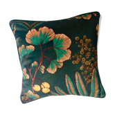 Coussin carré, velours vert fleuri
